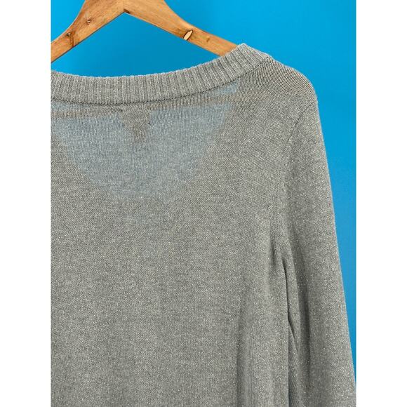 New‎ York & Co Soho Jeans Women's Long Sleeve Sweater Silver Gray Tie Up Size M - Picture 6 of 11